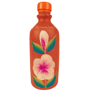 Cylindrical Clay  Water Bottle Floral Art With Cap – Handmade & Eco-Friendly (500ml)