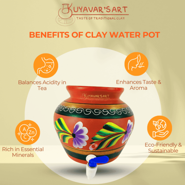 Hand-Painted Clay Water Dispenser– Handmade & Eco-Friendly (10 Litre with Tap) - Image 5