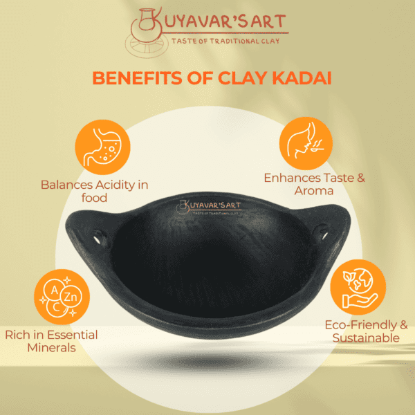 Black Clay Kadai - 9 Inch | Handmade & Traditional Terracotta Cooking Pot - Image 6