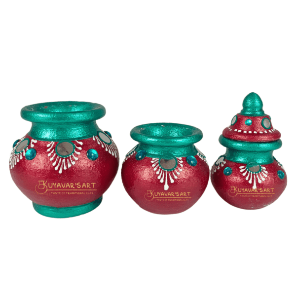 Maroon Color Clay Kubera Lakshmi Pot Set | Clay Spiritual Vastu pot - Image 2