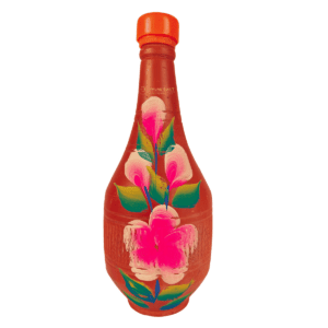 Pear Shaped Clay  Water Bottle Floral Art With Cap – Handmade & Eco-Friendly (1000ml)
