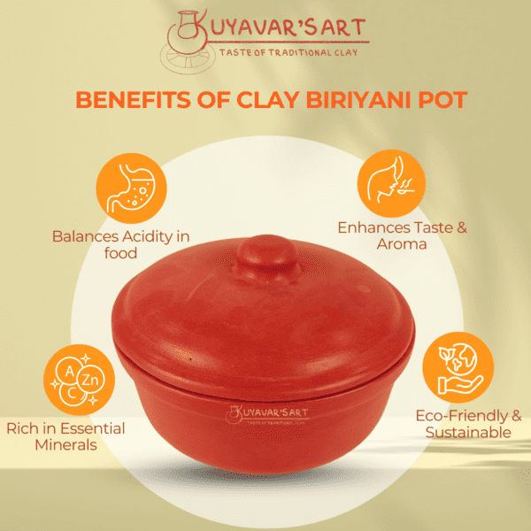 Premium Unglazed Clay Biryani Pot with Lid – Traditional Earthen Cookware for Authentic Flavors (8 X 3½ inches) - Image 7