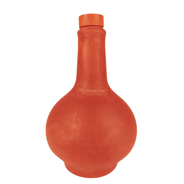Round Bottom Long Neck Clay Clay  Water Bottle With Cap – Handmade & Eco-Friendly (1000ml, Set of 1)