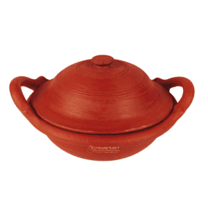 Small Unglazed Clay Kadaai / Wok with Lid & Sturdy Handles (8 X 3 inches)