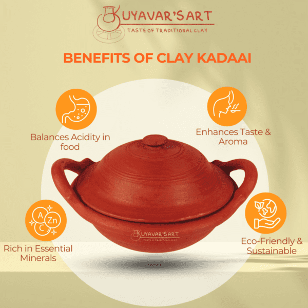 Small Unglazed Clay Kadaai / Wok with Lid & Sturdy Handles (8 X 3 inches) - Image 7
