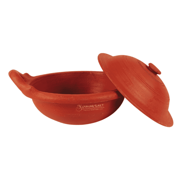 Small Unglazed Clay Kadaai / Wok with Lid & Sturdy Handles (8 X 3 inches) - Image 3