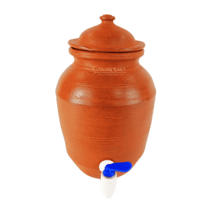 Striped Cylinder Shape Clay Water Dispenser  – Handmade & Eco-Friendly (8 Litre with Tap & Lid)