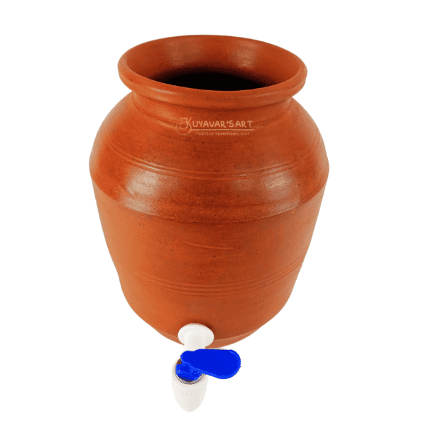 Striped Cylinder Shape Clay Water Dispenser  – Handmade & Eco-Friendly (8 Litre with Tap & Lid) - Image 4