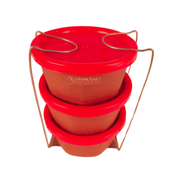 Unglazed Clay Lunch Box With Bag – Handmade & Eco-Friendly (Set of 3) - Image 5