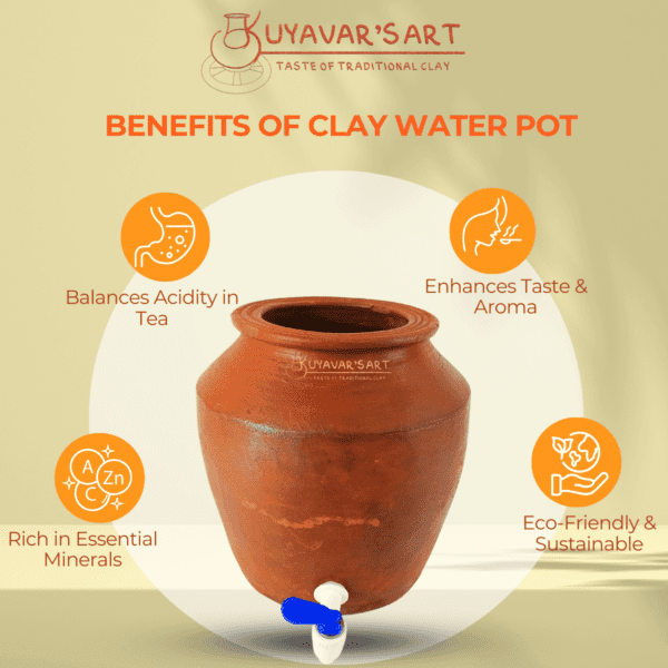 Wide Belly Shape Clay Water Dispenser  – Handmade & Eco-Friendly (10 Litre with Tap) - Image 5