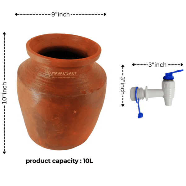 Wide-Mouth Curved Clay Water Dispenser  – Handmade & Eco-Friendly (10 Litre with Tap) - Image 4