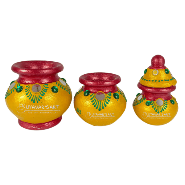Yellow Color Clay Kubera Lakshmi Pot Set | Clay Spiritual Vastu pot - Image 2